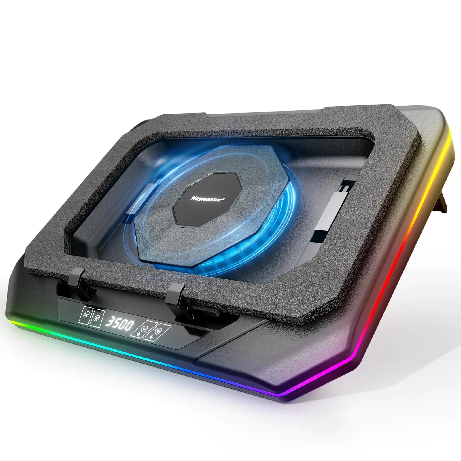 Almohadilla de refrigeración para portátil, enfriador para portátiles para juegos con luz RGB, soporte de refrigeración para portátil con ventilador de velocidad ajustable de 3500 RPM, 3 puertos, concentrador USB, pantalla LED y control táctil para portát