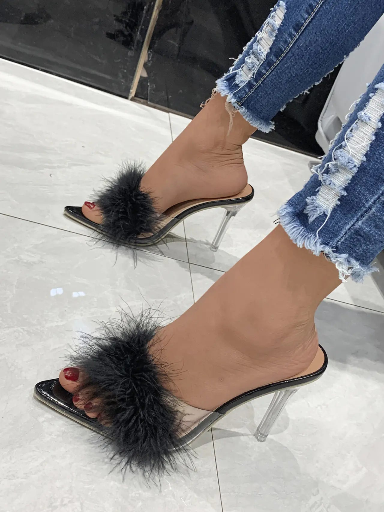 Sandalias de aguja con punta puntiaguda para mujer