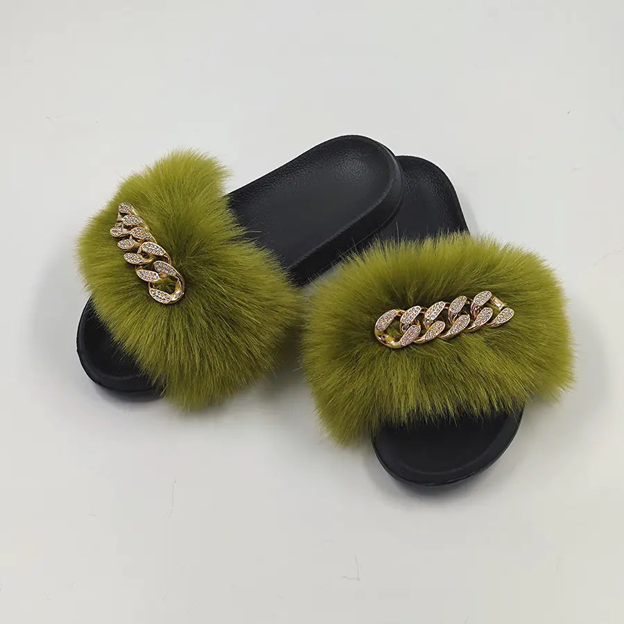 Chanclas de moda de piel de zorro de imitación de felpa