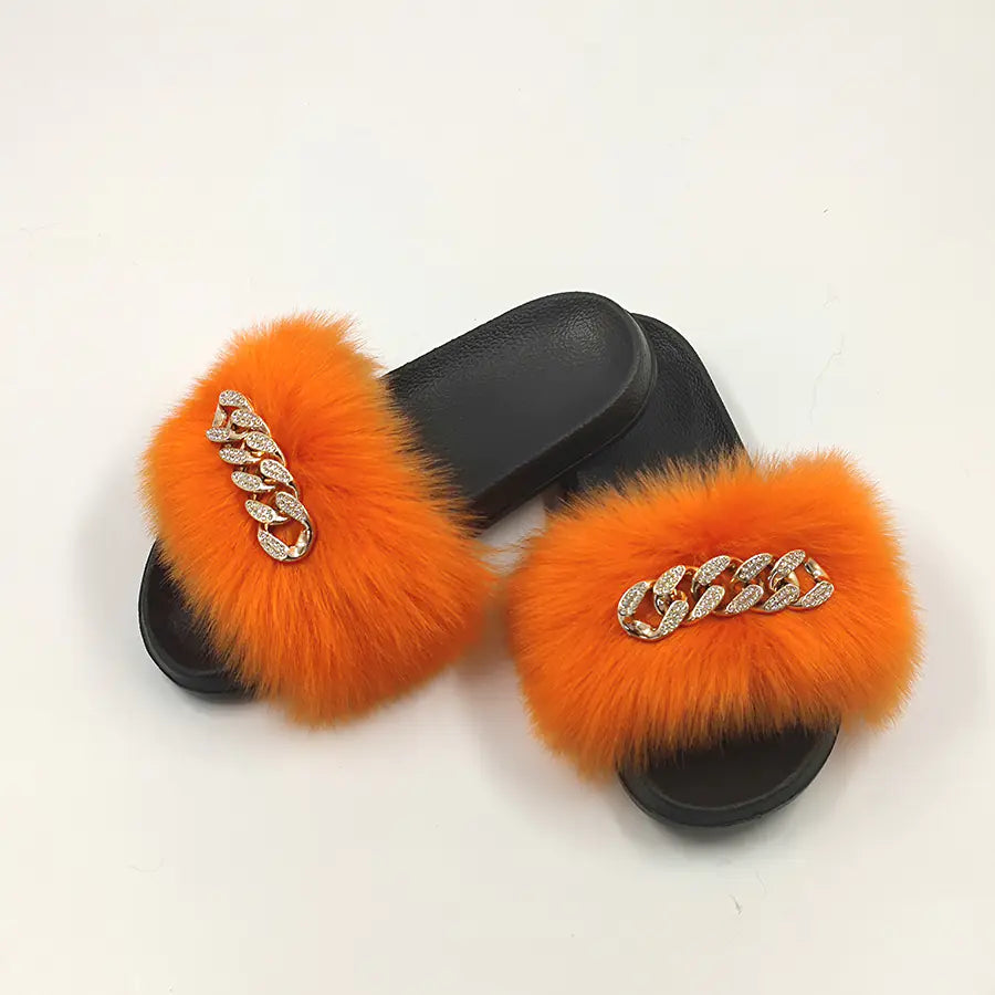 Chanclas de moda de piel de zorro de imitación de felpa