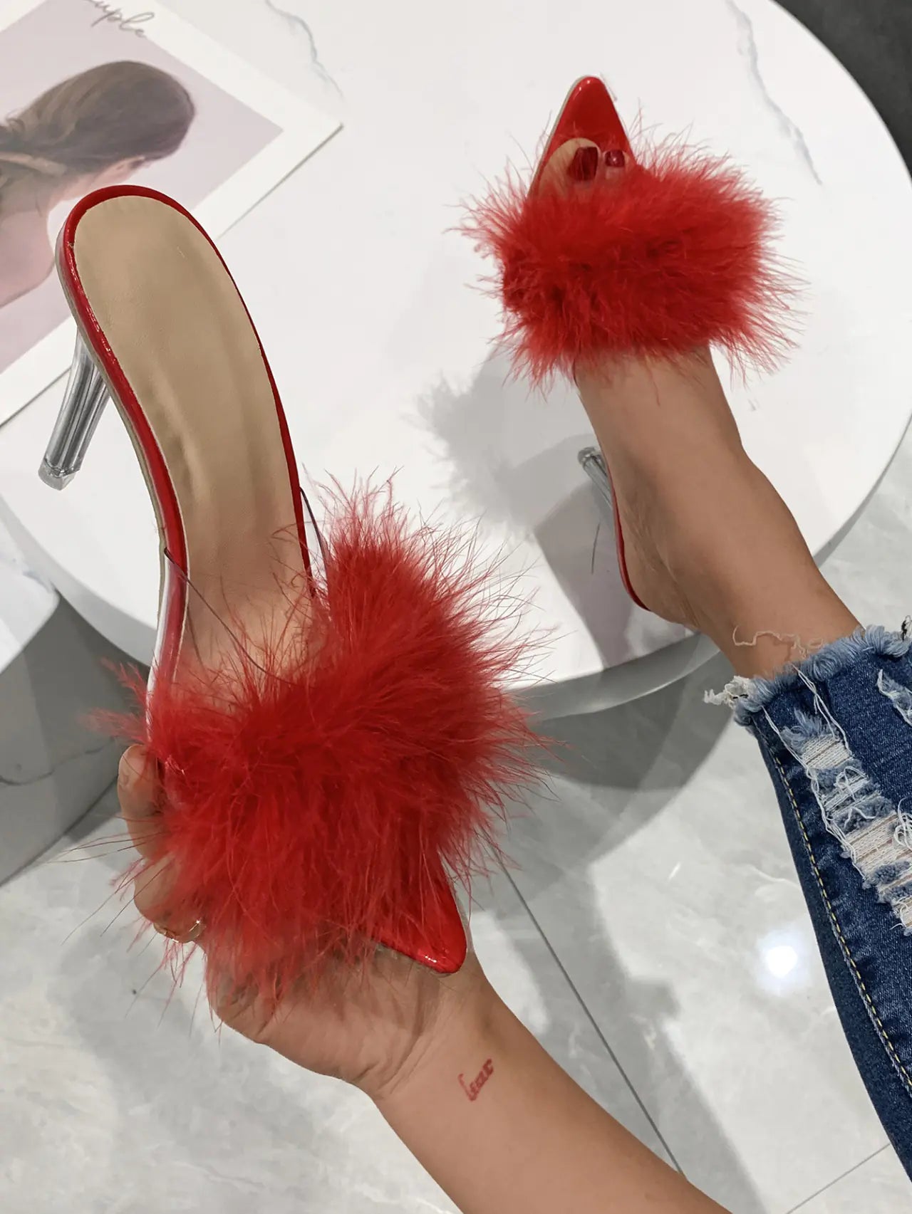Sandalias de aguja con punta puntiaguda para mujer