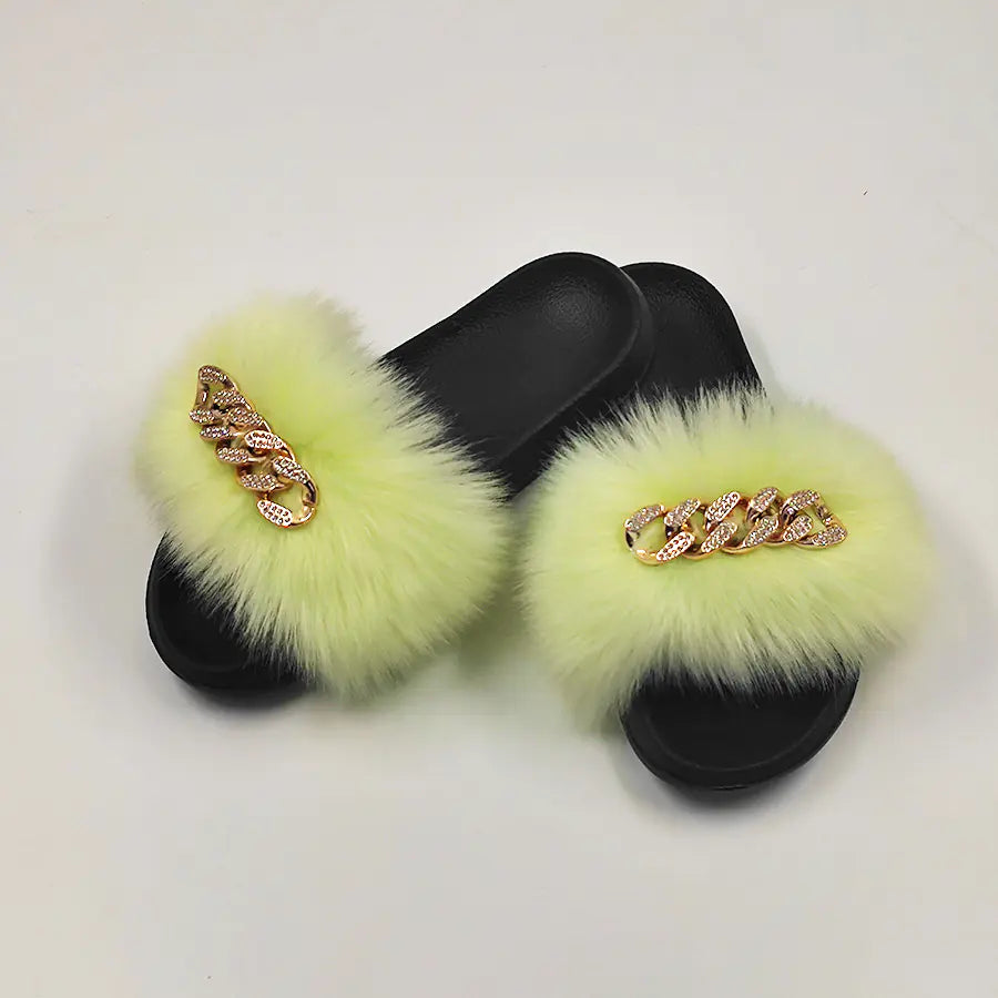 Chanclas de moda de piel de zorro de imitación de felpa