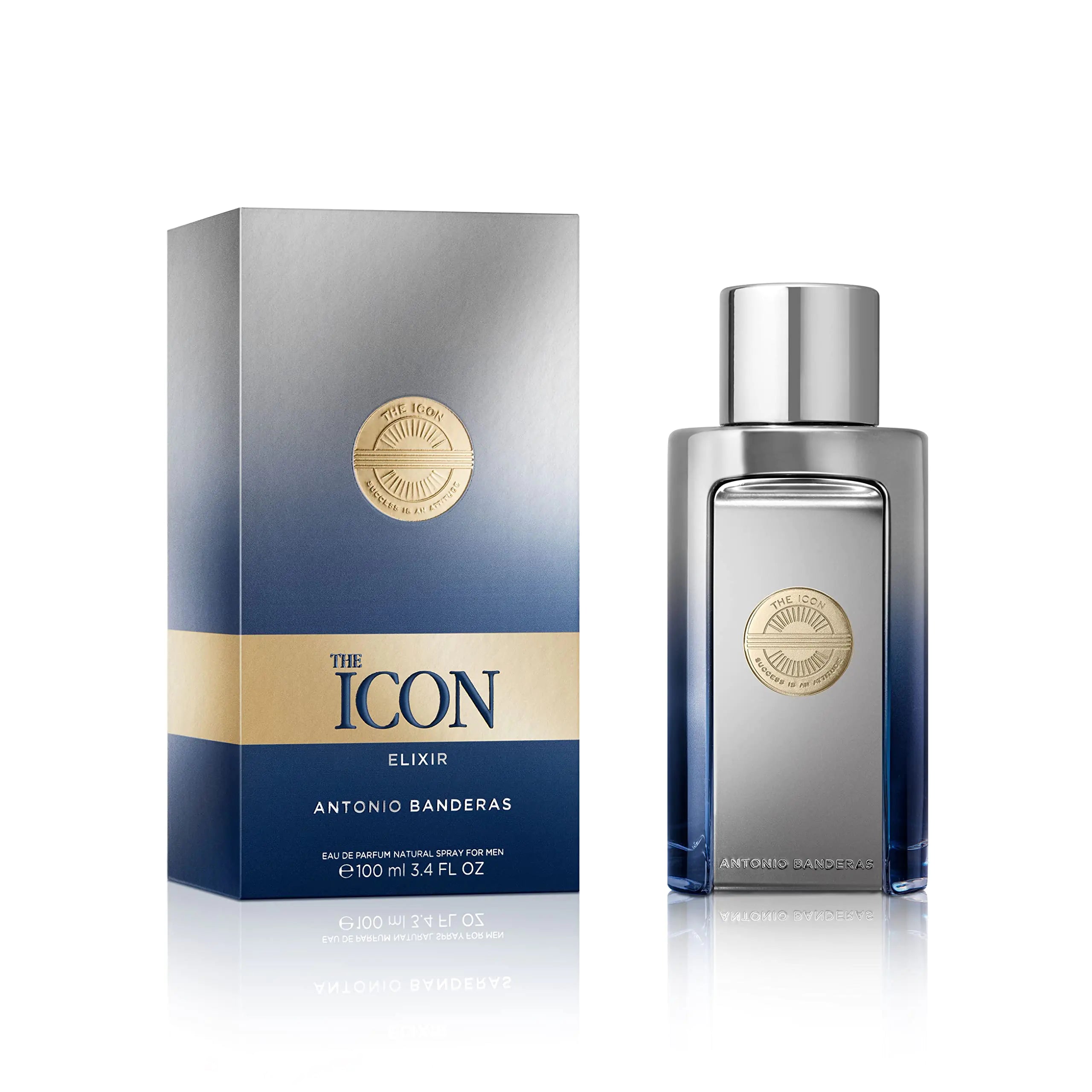 Banderas Antonio The Icon Elixir Eau De Perfume Para Hombres - De Larga Duración - Aroma Fresco, Elegante Y Sexy - Notas Marinas Y Amaderadas Picantes - Ideal Para Eventos Especiales - 3,4 Onzas Fl