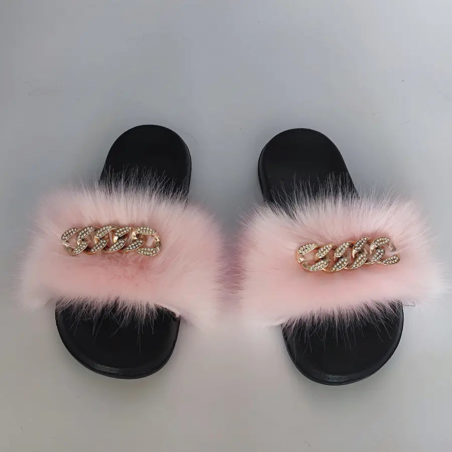 Chanclas de moda de piel de zorro de imitación de felpa
