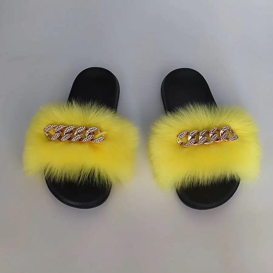 Chanclas de moda de piel de zorro de imitación de felpa