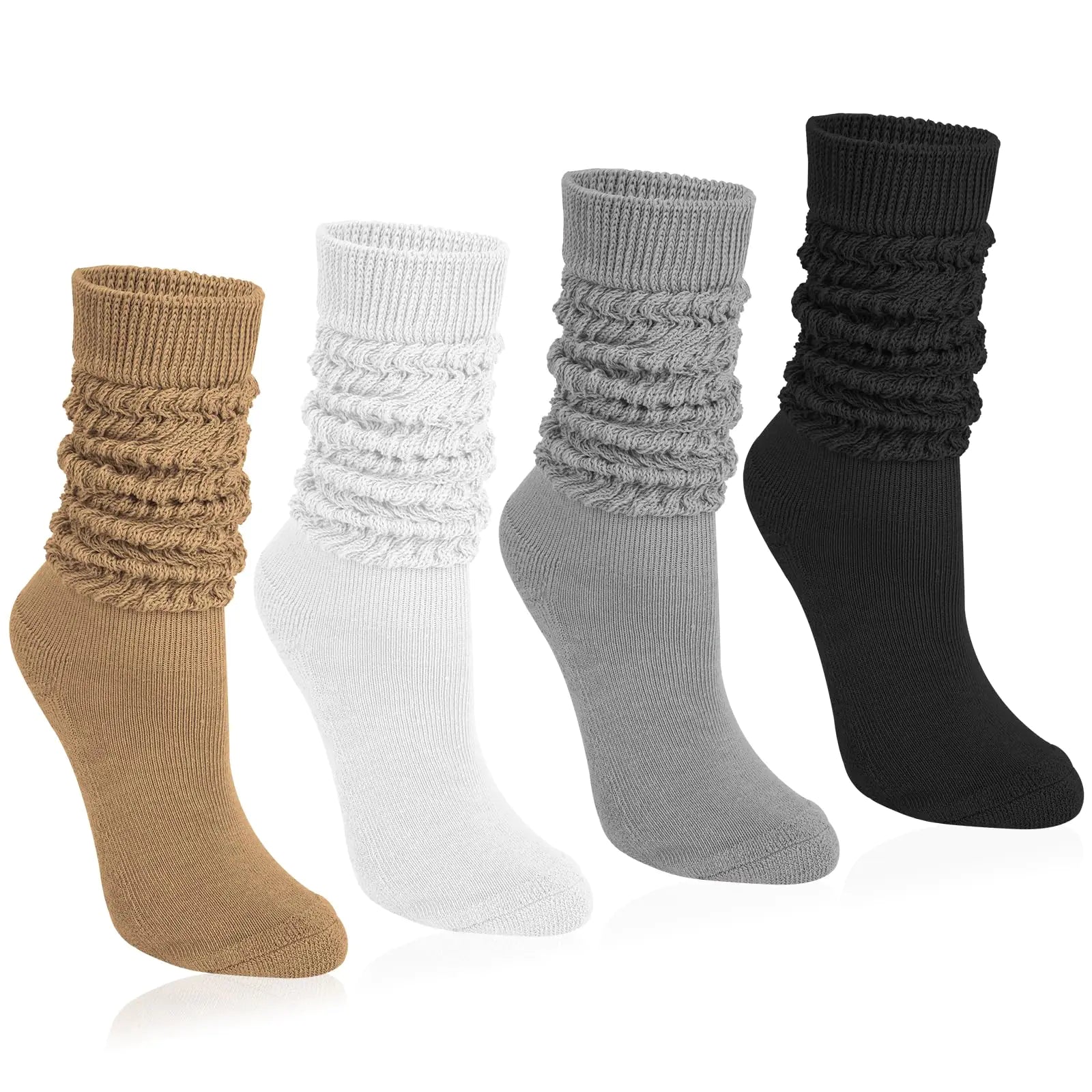 Justay 4 pares de calcetines holgados para mujer, calcetines holgados suaves hasta la rodilla, calcetines holgados de tubo de punto para mujer