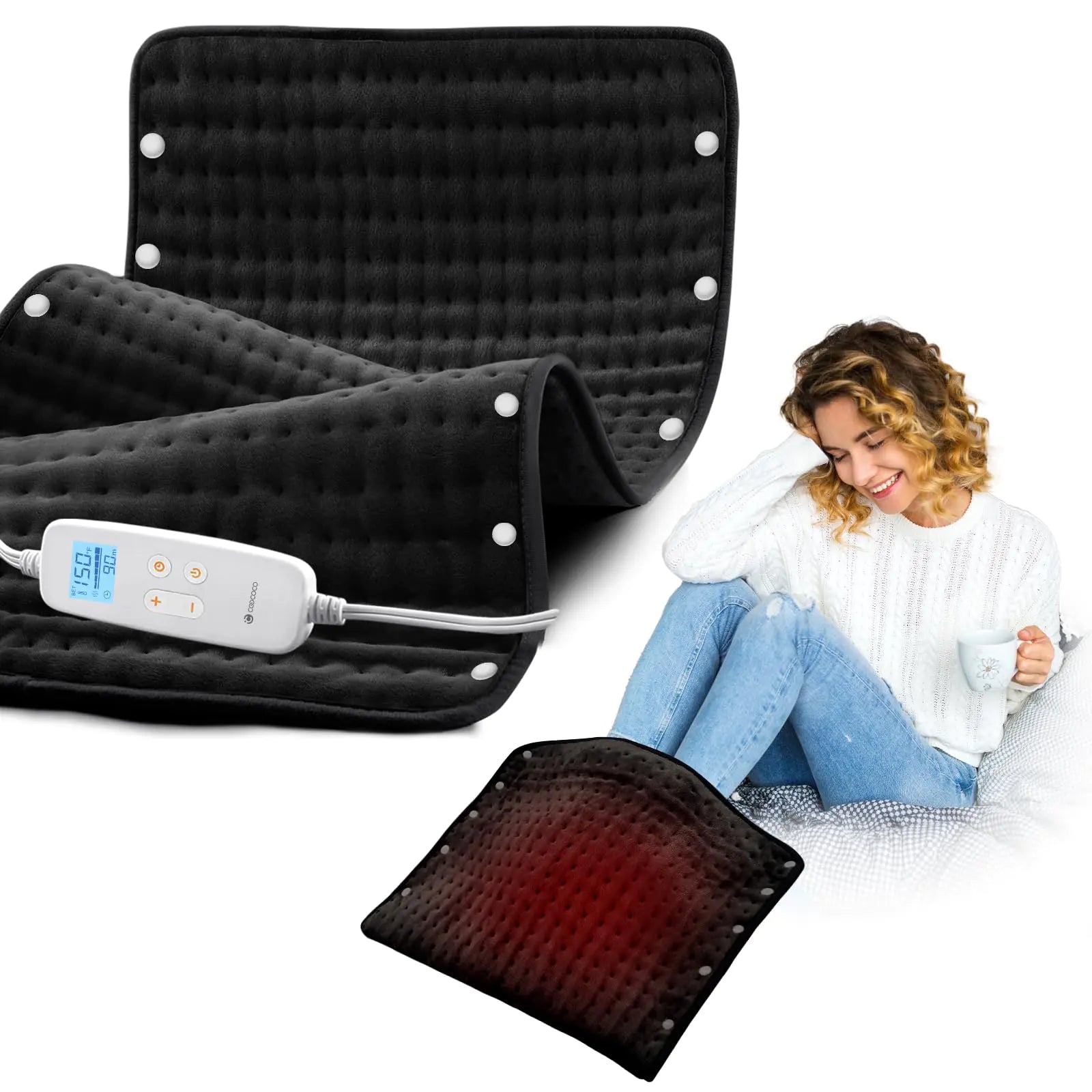 CooCoCo Almohadilla térmica grande para aliviar el dolor de espalda FSA HSA Calentador de pies elegible con cable de 10 pies Almohadilla térmica eléctrica para calambres menstruales Lavable a máquina 17"x33" Regalos de San Valentín para mujeres Hombres