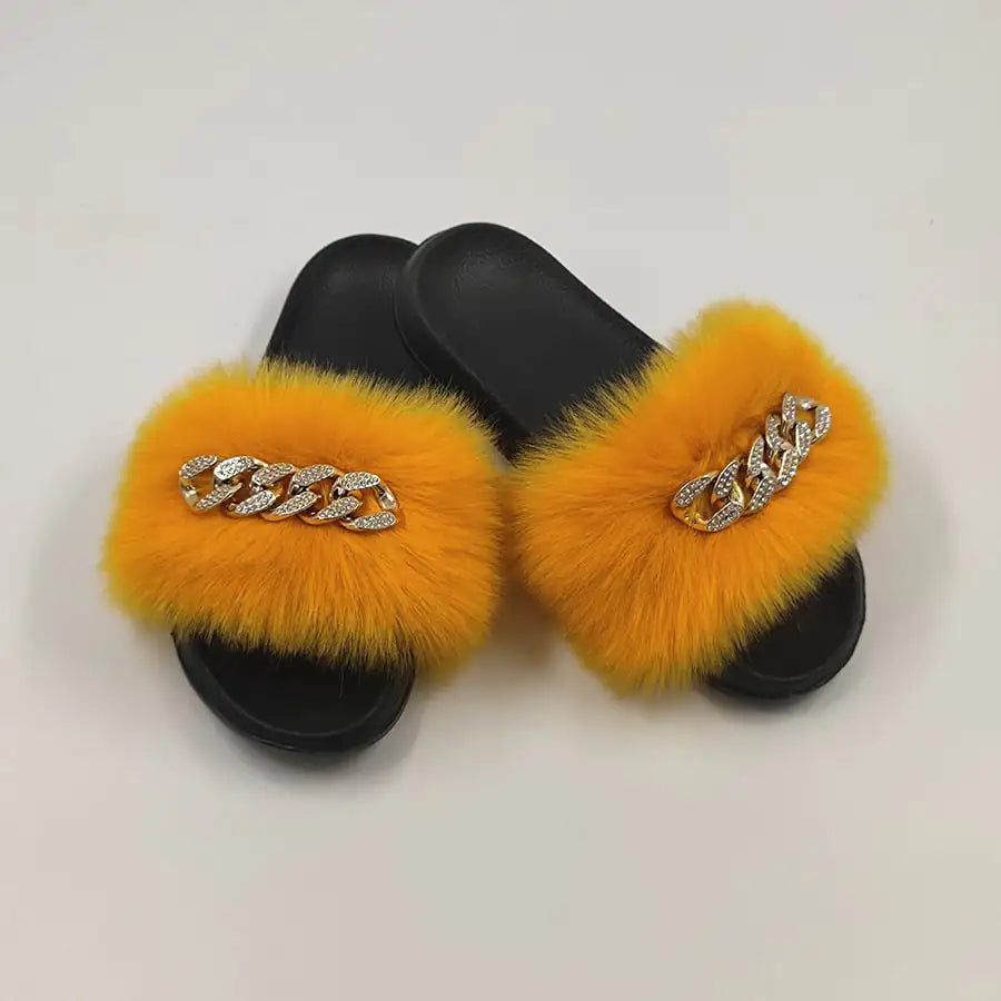 Chanclas de moda de piel de zorro de imitación de felpa