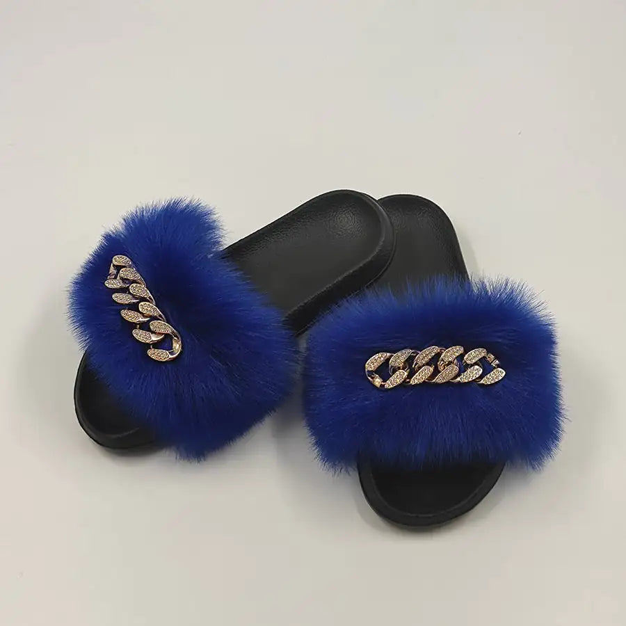 Chanclas de moda de piel de zorro de imitación de felpa